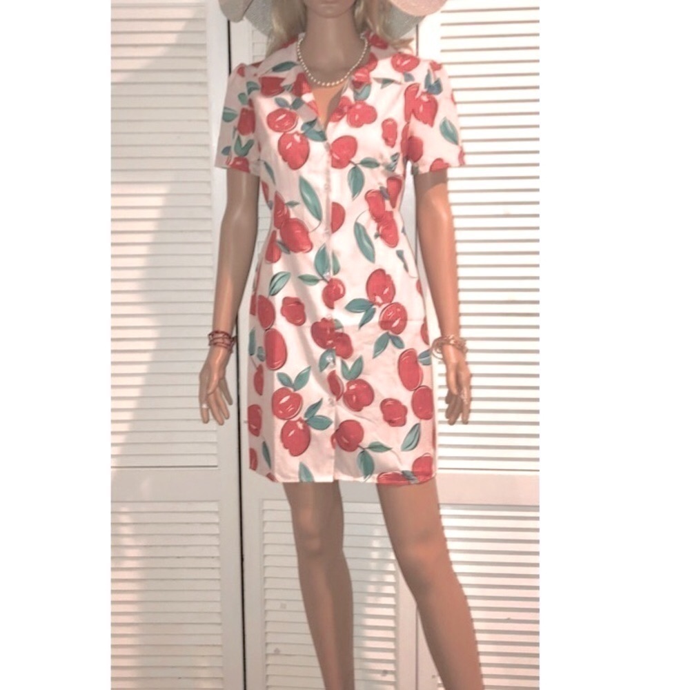 Shein shirt style mini apple print dress in Pink, Red and Green Small